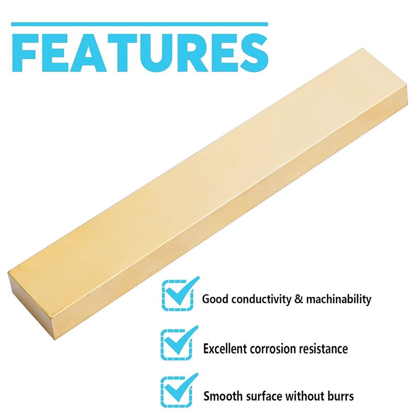 Tsmhisd Brass Flat Bar, 3/8" x 1"x 6" C360 Brass Flat Bar Stock, Solid Plate Mill Stock - Image 2